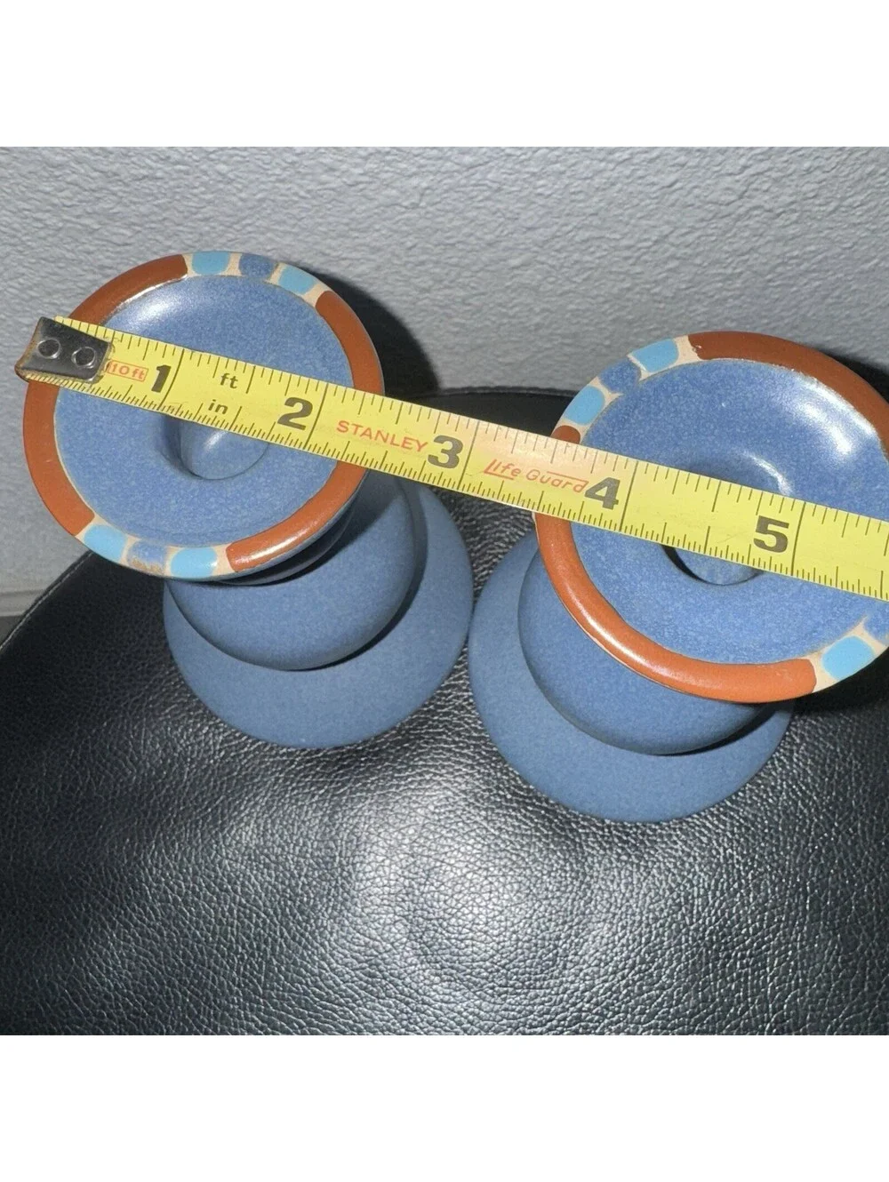 Dansk KW Portugal Blue Ceramic Candlestick Holders Pair Mid Century Modern 5.5”
